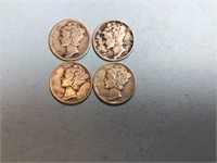 Four Mercury dimes