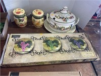 Decorative plate and holder set, canister set,