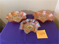Three vintage carnival glass candy dishes #189