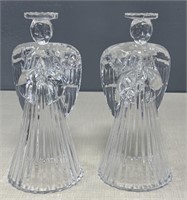Vintage Crystal Praying Angel Glass Candlesticks