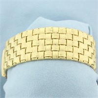 Basketweave Wide Heavy Bracelet in 18k Yellow Gold