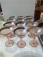 12 Elegant Pink Depression Glass Stemware