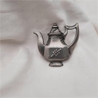 Vintage 2" Pewter Teapot Lapel Pin - Brooch