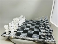 carved alabaster chess set - 13"