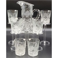 Tuthill Cut Glass Water Pitcher & 6 Tumblers Sign