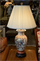 Pair of Japanese Satsuma porcelain table lamps