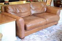 Brown leather sofa w/ down filled back cushions