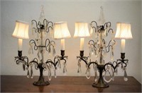 Pair of candlestick form table lamps with drops