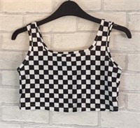 Women's Black & White Checkered Cropped Vest, M