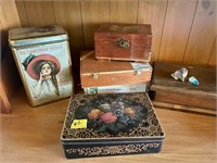 Vintage tins and cigar boxes jewelry box and stone