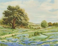 SIGNED E.E. SCHWARTZ BLUEBONNET LANDSCAPE PAINTING