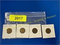 4 Lincoln pennies- 1909VBD, 1916S, 1921S, 1924S