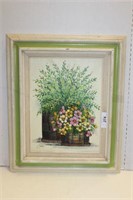 Wood framed floral signed Cora