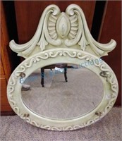 Painted carved mirror with hat hooks