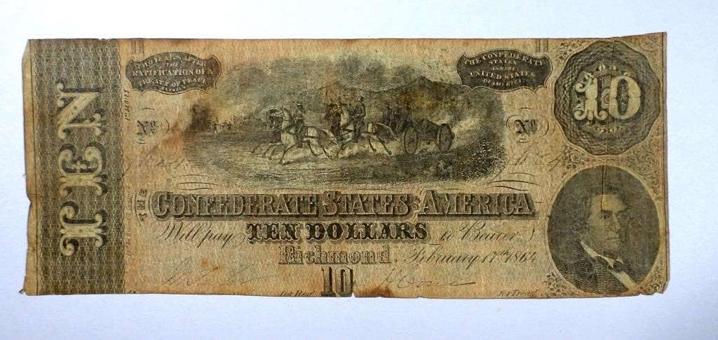 1864 $10 CONFEDERATE STATES of AMERICA