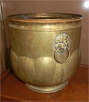 hand hammered brass lions head jardiniere Made i