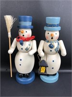 (2) Wooden Smoking Snowman Candle Holders in Box
