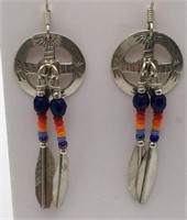 Sterling Feather Earrings W Colored Stones