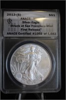 2013-S MS70 1oz .999 Pure Silver Eagle Certified