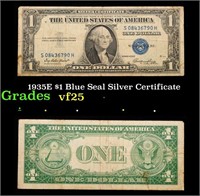 1935E $1 Blue Seal Silver Certificate Grades vf+