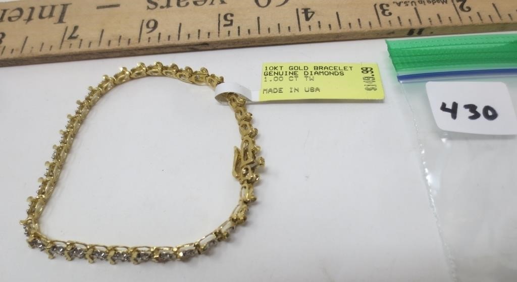 10KT bracelet with diamonds, 7.27 grams