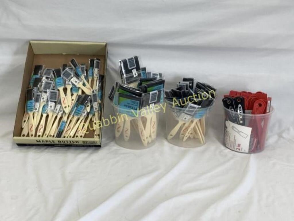 ASSORTED PAINT BRUSHES & SCRAPERS