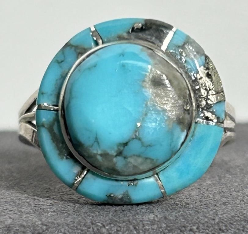 Signed Turquoise & Sterling Native American Ring