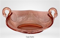 Fenton Pink Depression Glass Swan Handled Bowl