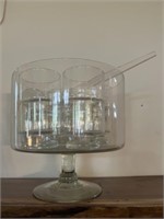 Glass Punch Bowl with Tumblers and Ladle