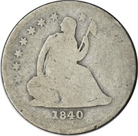 1840-O NO DRAPERY SEATED LIBERTY QUARTER - AG