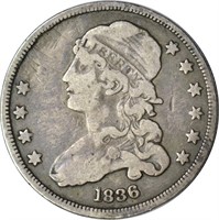 1836 BUST QUARTER - VG DET, SCRATCHED, GLUE