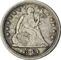 1844-O SEATED LIBERTY QUARTER - VF, OLD CLEANING
