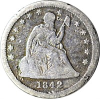 1842-O SEATED LIBERTY QUARTER - VG, POLISHED