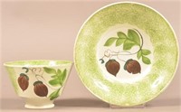 Green Spatter Acorn Pattern China Cup and Saucer.