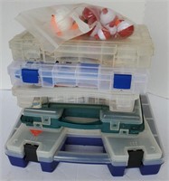 Lot of tackle boxes with fishing supplies