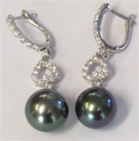 Platinum Tahitian Pearl & Diamond Earrings