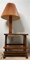 Wood Side Table W/ Lamp Built In Magazine Rack