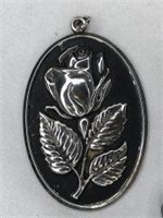 International Marked Sterling Silver Rose Pendant
