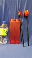 Tulipes en pâte de verre et 2 vases design en
