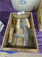 Vintage screwdriver (bits in handle), wood box &