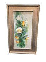 Artist Signed Oil on Canvas Rose Painting