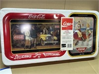 COCA COLA SEALED 4 NEW SERVING TIN TRAYS