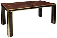 MID-CENTURY MODERN AMBOYNA PARQUETRY DINING TABLE