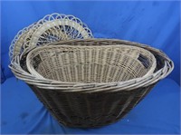 2 Lg Baskets-one w/Handles, 3 Woven Place