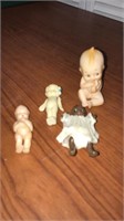 Four dolls, Lefton quipie piano baby, plastic