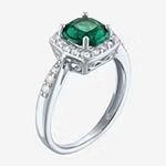 Green Emerald Sterling Silver Cushion Ring Sz 7