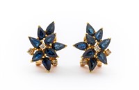 14K Blue Sapphire Diamond Cluster Earrings