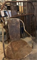 Antique primitive farm iron metal bedstead & chair
