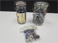 Arcade Marbles & 2 Jars of Marbles 1/2 Pint & Pint