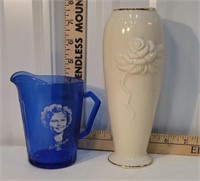 Lenox vase and Shirley Temple pitcher
